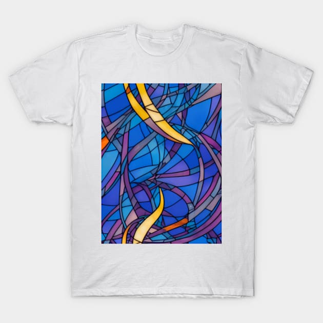 Stained Glass design pattern, seamless, bluish tone, geometrical, abstract design. T-Shirt by AISHOPPE